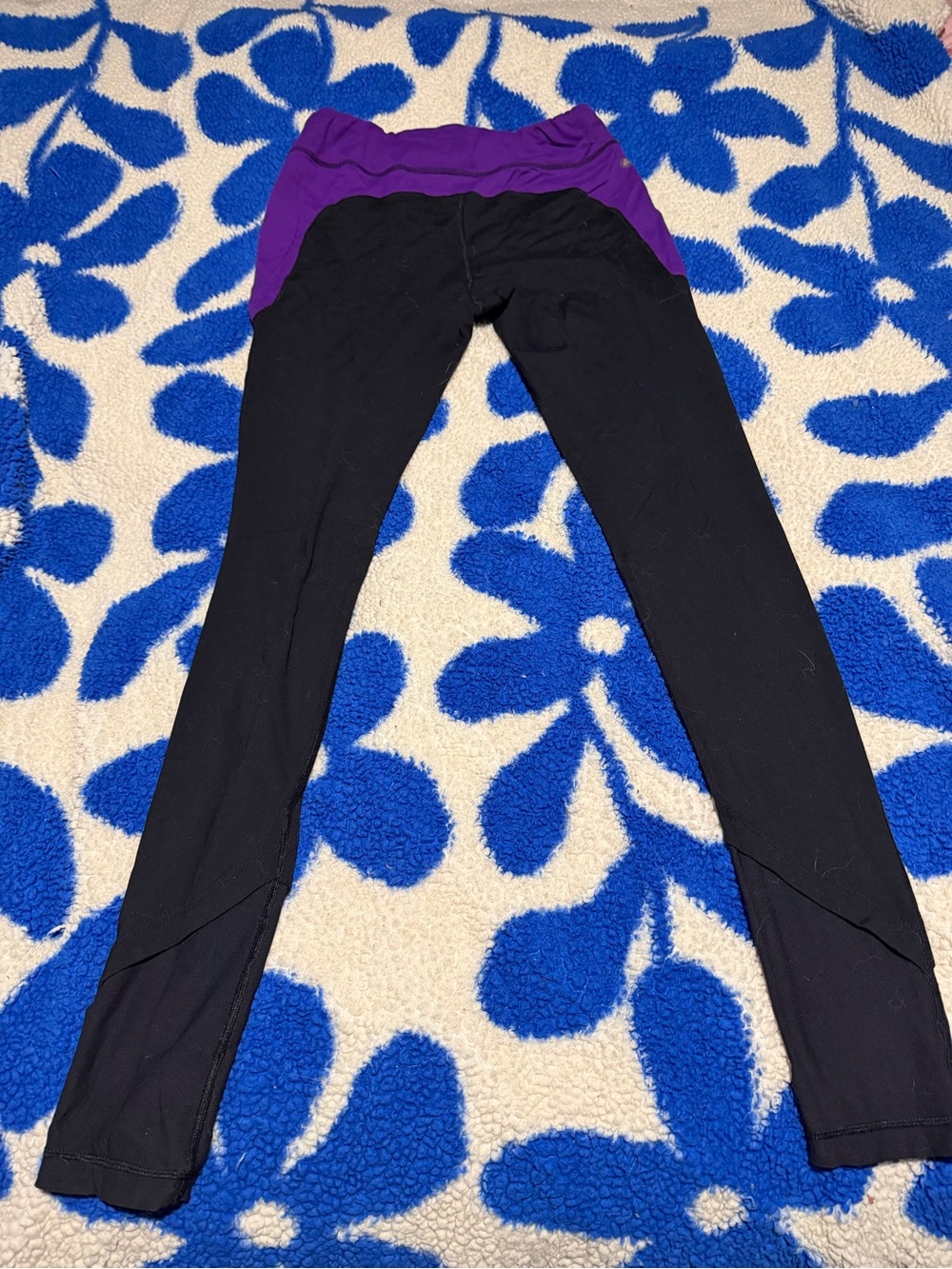Girls' Black Leggings with Purple Waistband